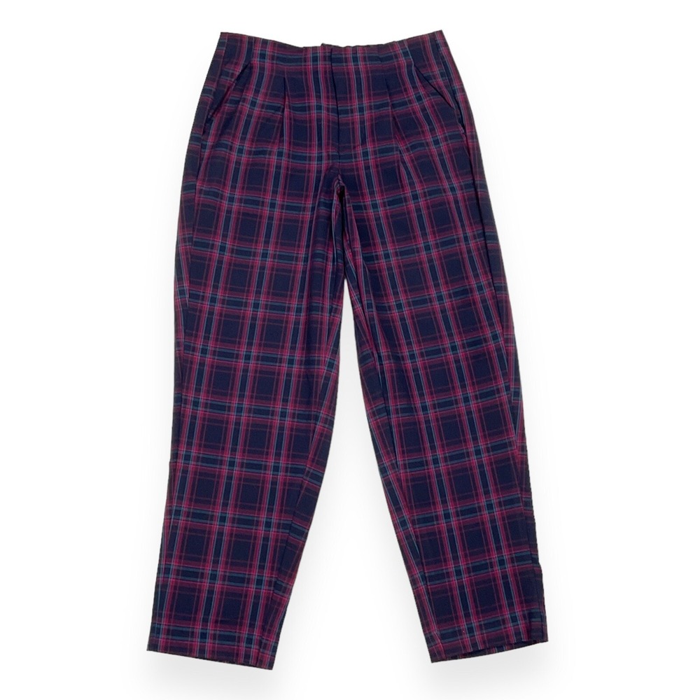 A‎ New Day Pants Women Size 2 Blue Multicolor Plaid High Rise Taper Ankle NWT